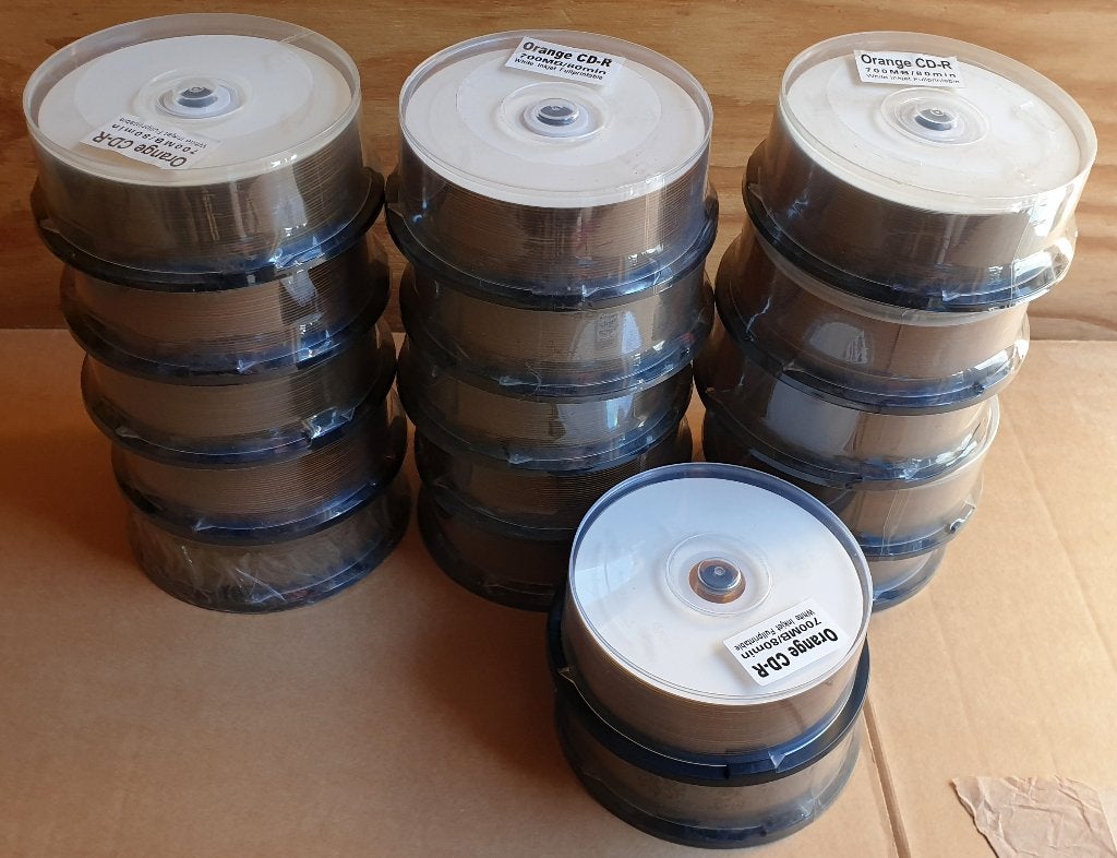 17x CAKEBOX MET 25 STUKS CD-R | WHITE PRINTABLE / ORANGE, Ophalen, Nieuw, Cd, Op spindel