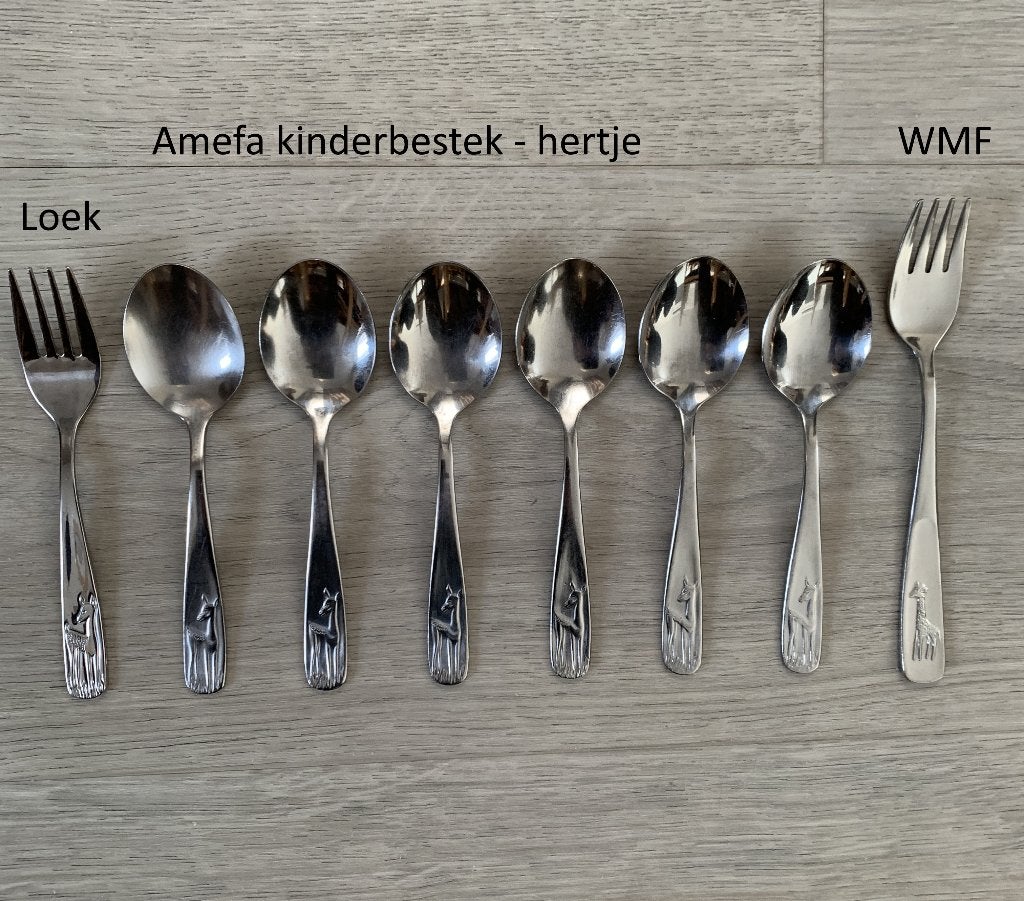 kinderbestek hert hertje, Amefa + WMF bestek, lepels vorkjes, Ophalen of Verzenden, Gebruikt