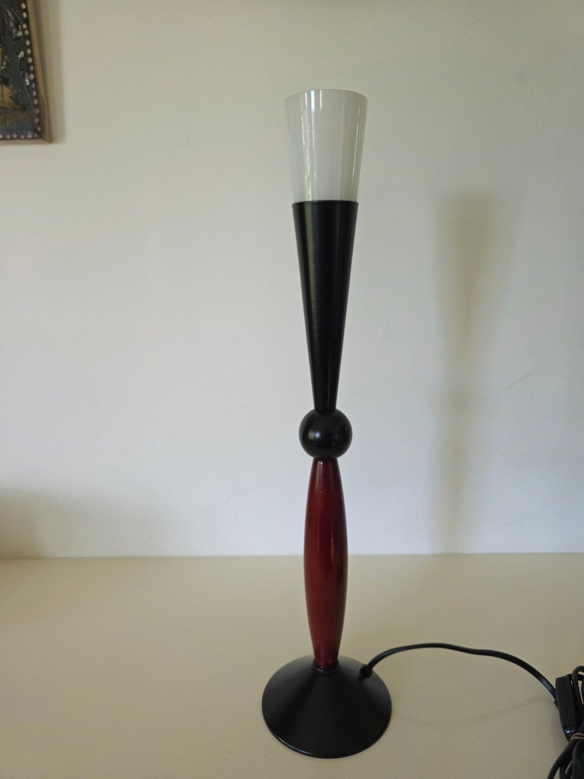 Vintage Memphis-style houten toortslamp met glas, Hema, Gebruikt, Overige merken, Vintage, 47 cm