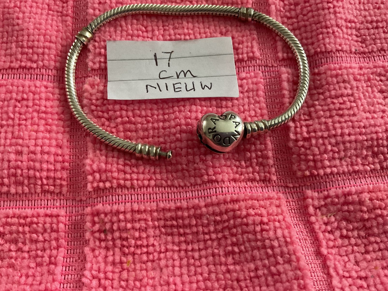 Pandora Bedel  Met Hartjes sluiting Nieuw 17 cm, Sieraden, Tassen en Uiterlijk, Armbanden, Ophalen of Verzenden, Nieuw, Zilver