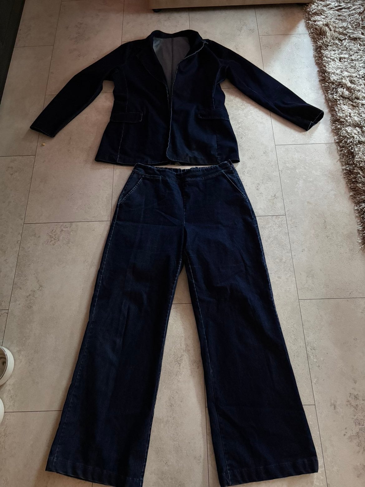 Spijker blazer set maat 44, Kleding | Dames, Ophalen of Verzenden, Zo goed als nieuw, Blauw, Broek of Spijkerbroek