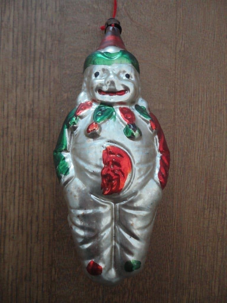 Mooie oude glazen kerstbal clown met handen in de zakken, Diversen, Ophalen of Verzenden, Gebruikt
