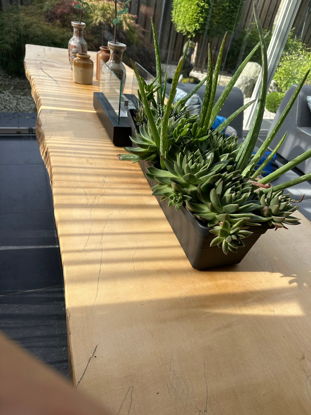 Boomstamtafel met metalen onderstel, Ophalen, 200 cm of meer, 50 tot 100 cm, Zo goed als nieuw