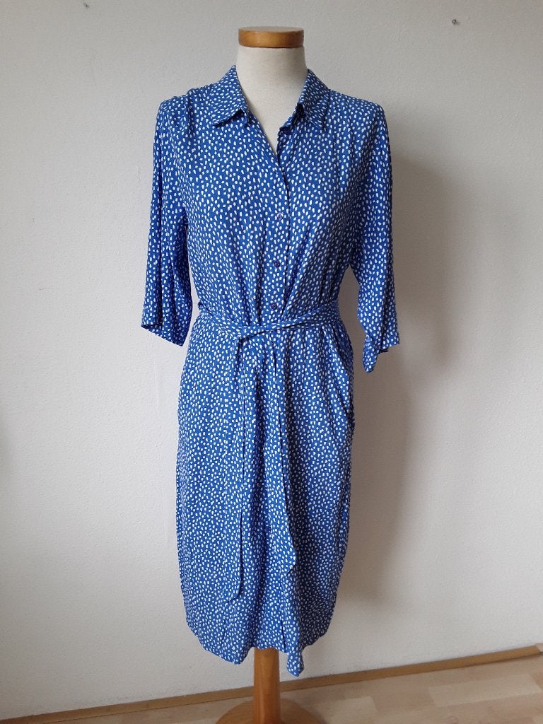 Jurk Anna Blue mt M blauw/wit, Kleding | Dames, Maat 38/40 (M), Zo goed als nieuw, Knielengte, Anna blue