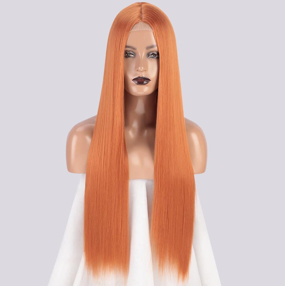 Oranje Lange Steile Pruik Haren Haar Dames Vrouwen Lace, Verzenden, Nieuw, Pruik of Haarverlenging
