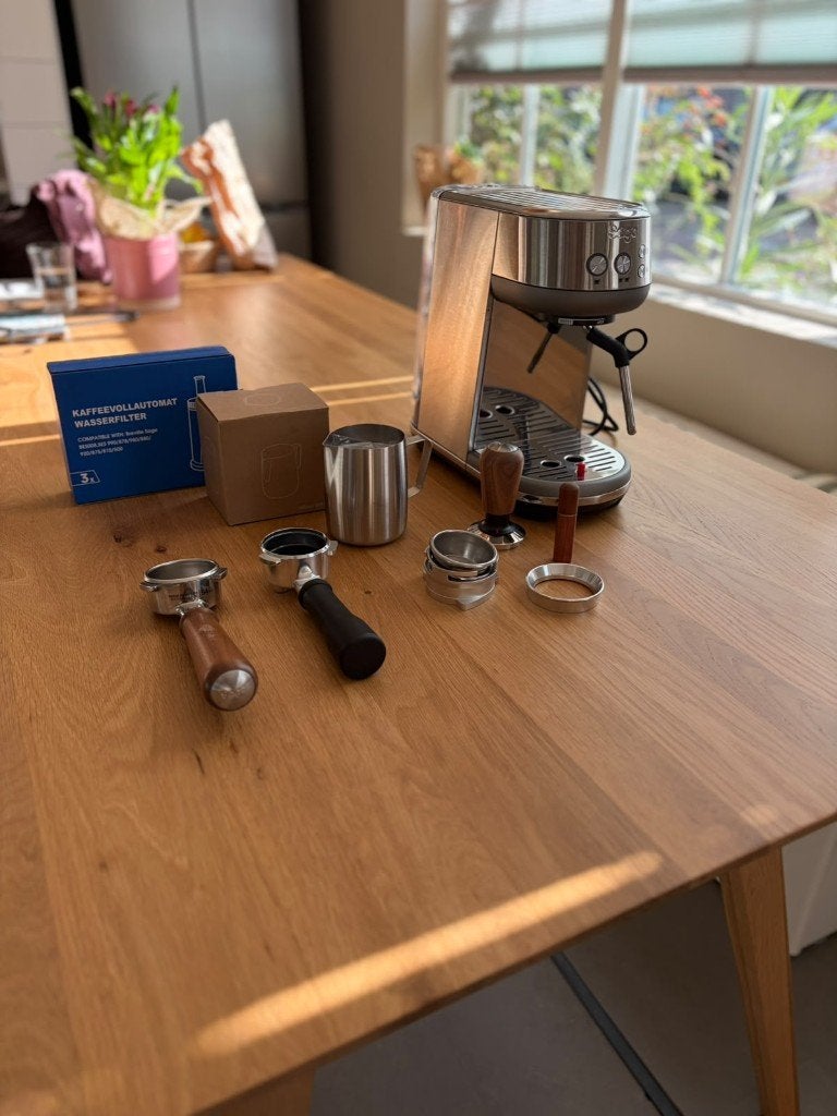Sage Bambino + Naked Portafilter + Tamper + Dosseerring +WDT, Ophalen, Espresso apparaat, Gemalen koffie, Zo goed als nieuw
