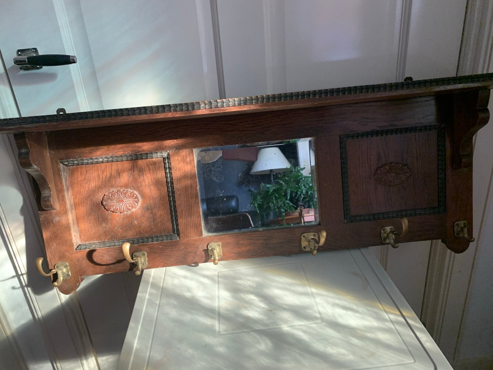 Vintage kapstok met spiegel - Hout (98x37 cm), Antiek en Kunst, Ophalen