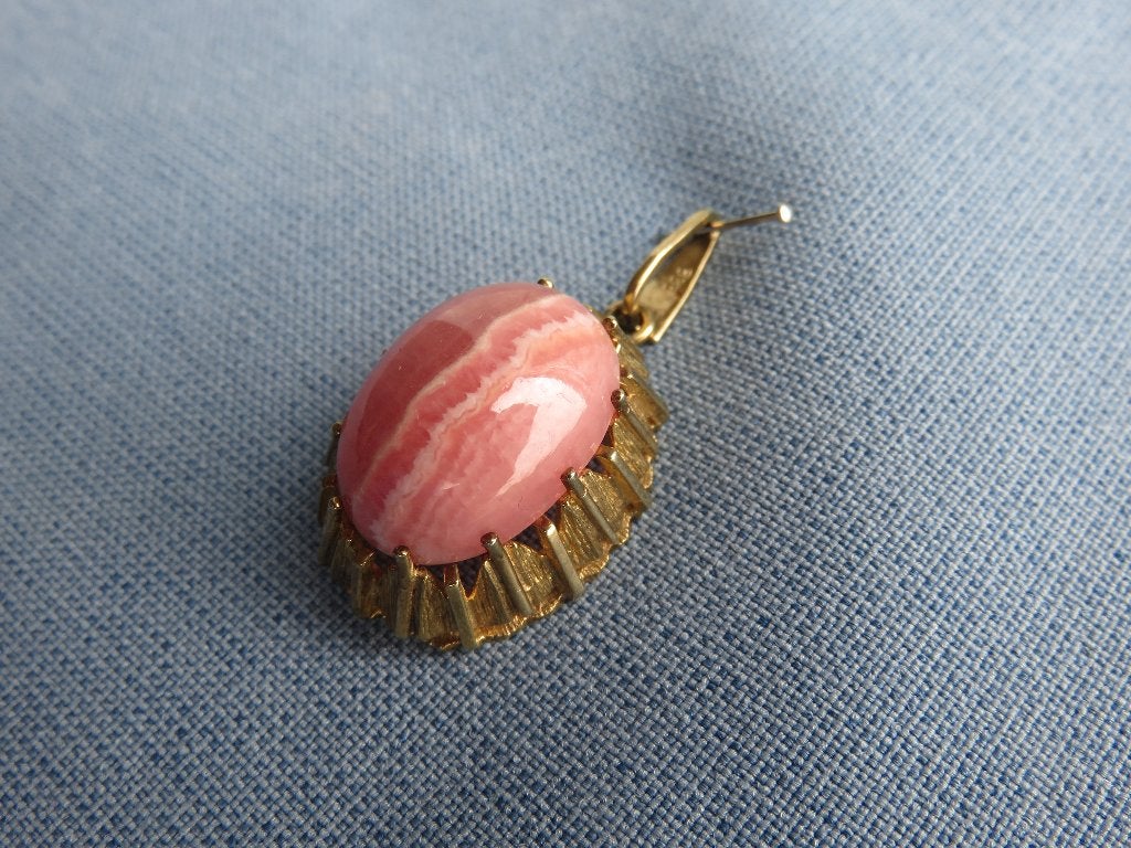 Hanger met rhodochrosiet  steen in 8 karaat goud - 20e eeuw, Ophalen of Verzenden, Zo goed als nieuw, Goud, Goud