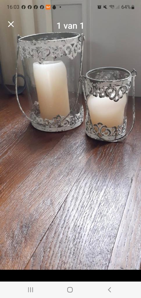 Windlicht  2 voor €12.50 in goede staat, Ophalen of Verzenden, Zo goed als nieuw, Overige materialen
