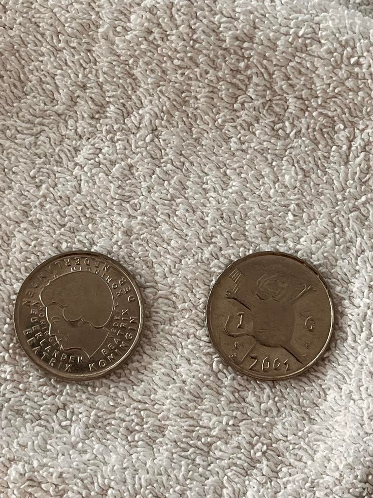 2 x 1 gulden munt 2001, Postzegels en Munten, Munten | Nederland, Ophalen, Koningin Beatrix, 1 gulden