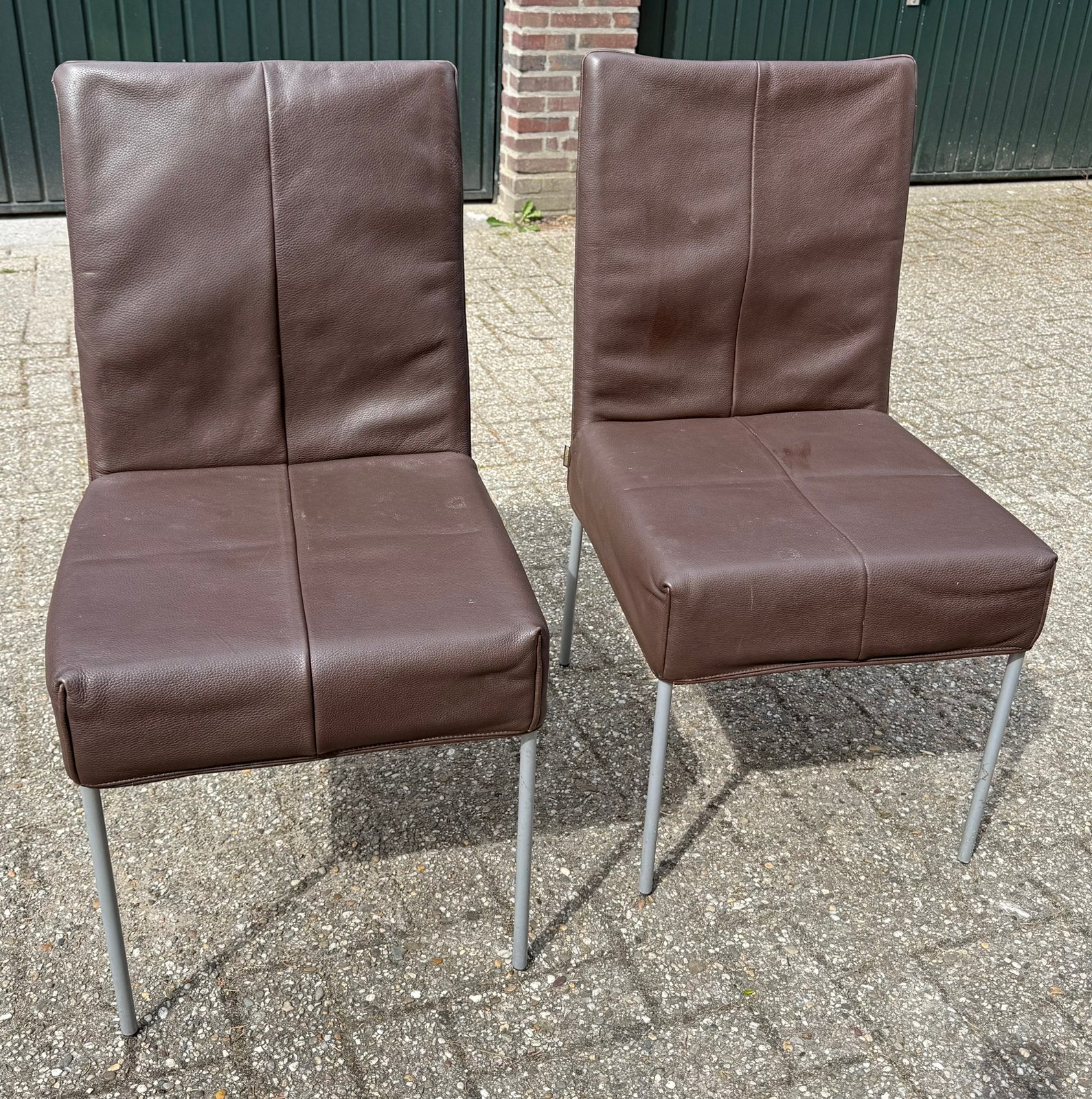 4 Montis Spica eetkamerstoelen leer, Ophalen, Gebruikt, Twee, Bruin