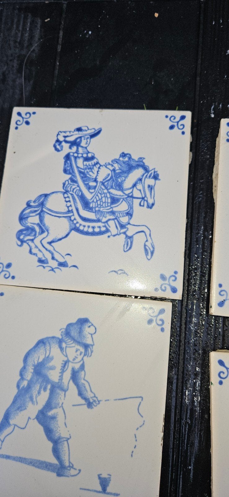 Set van 8 Oude Delfts Blauwe Tegeltjes - Diverse Scènes, Ophalen