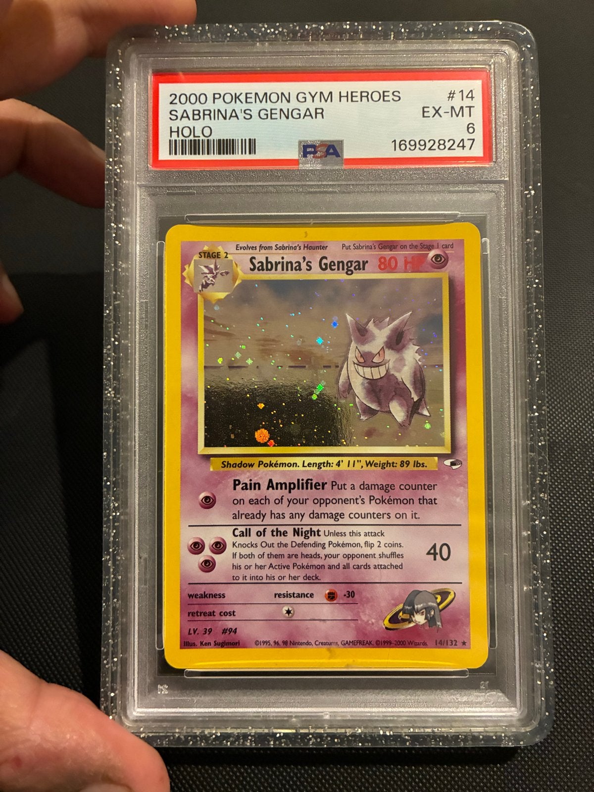 PSA 6 Sabrina's Gengar Holo #14 Gym Heroes Pokémon Kaart, Ophalen, Zo goed als nieuw, Losse kaart, Foil