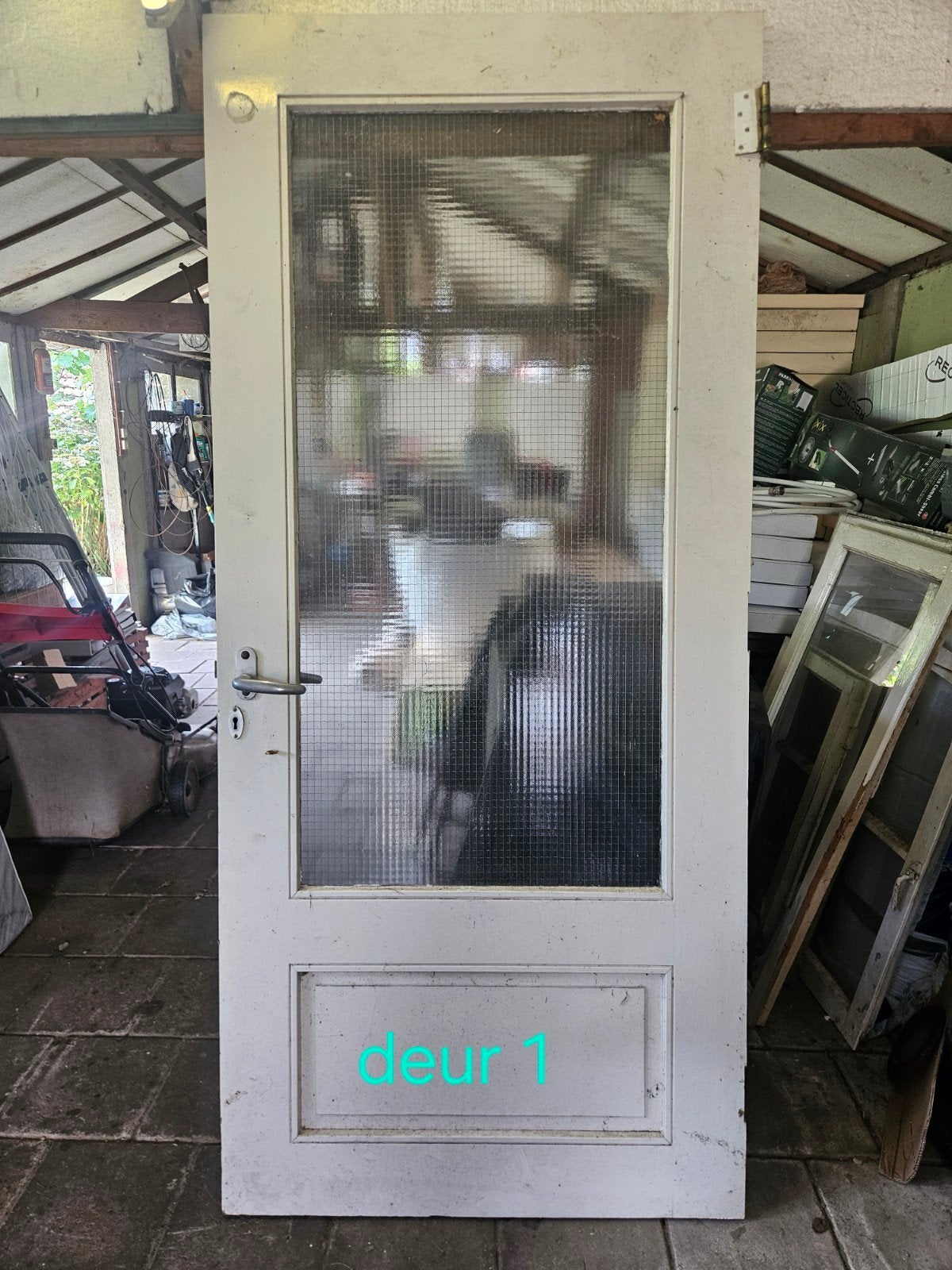 Oude houten deur met draadglas 100x211 cm - deur 1, Ophalen, Gebruikt, Overige typen, 200 tot 215 cm