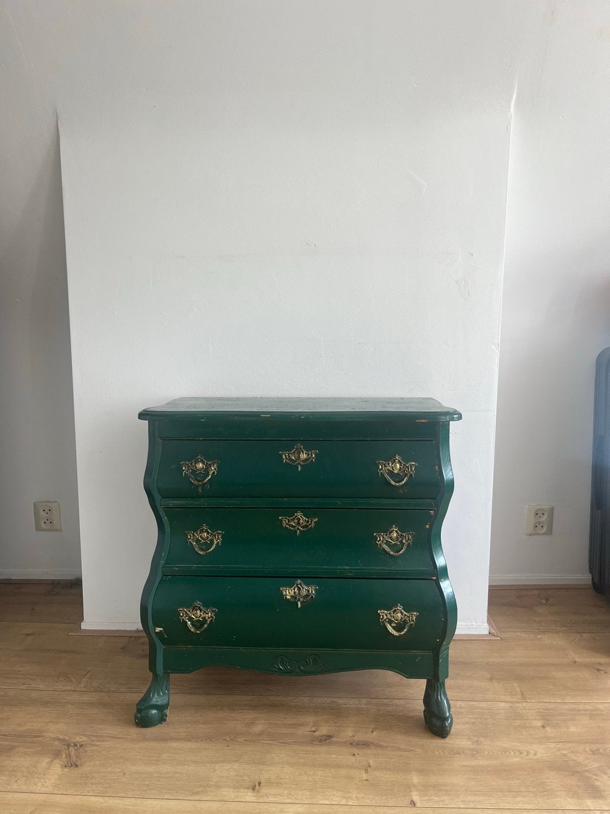 Groene houten commode met 3 lades, Ophalen, Gebruikt, 25 tot 50 cm