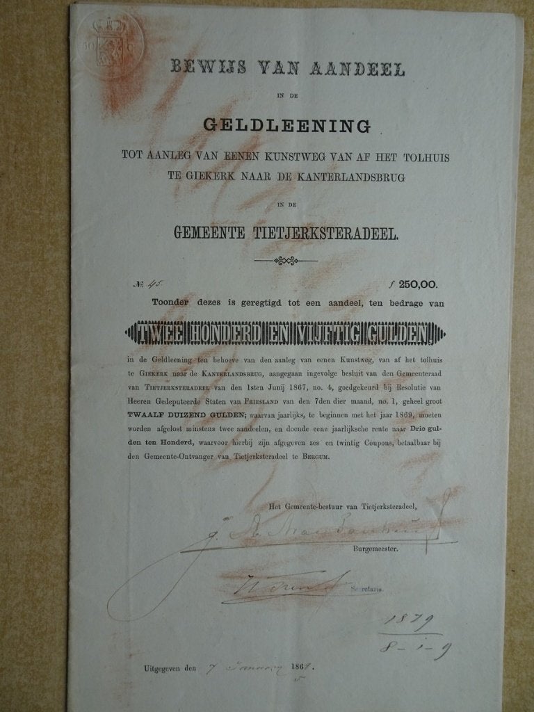 Aanleg van Kustweg vanaf TOLHUIS te Giekerk/Kanterlandsbrug, Ophalen of Verzenden, Aandeel