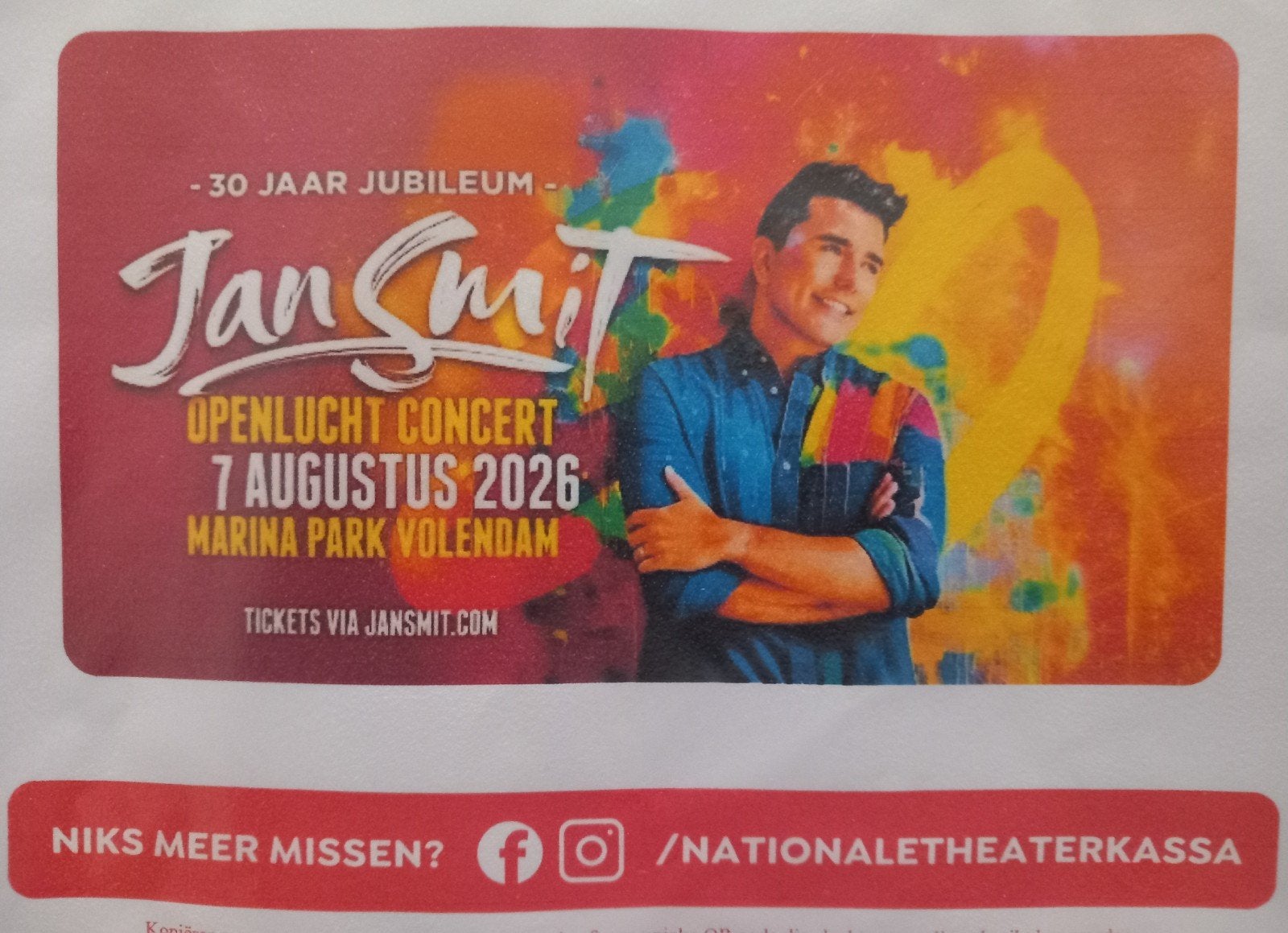 2 Tickets Jan Smit Jubileumconcert 7 augustus, Twee personen, Oktober