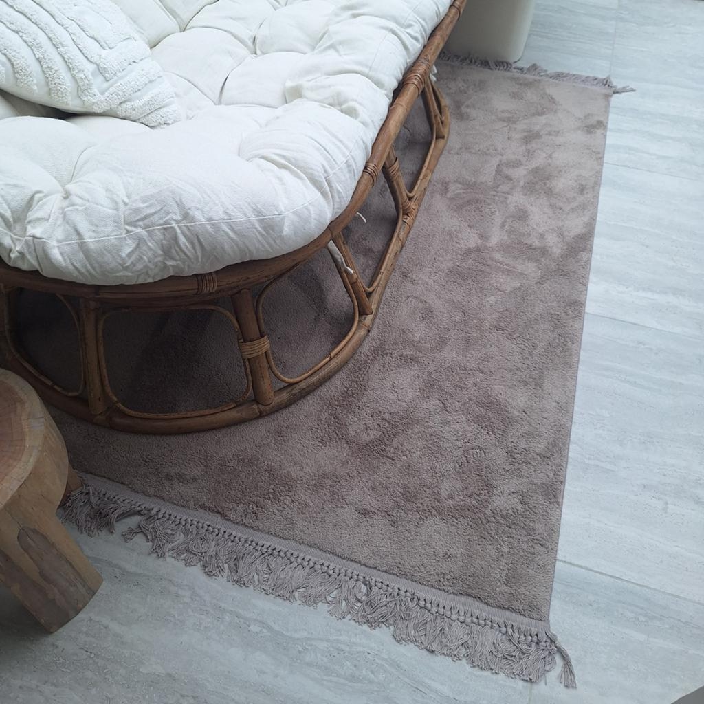 Prachtig zacht taupe kleurig vloerkleed franjes ibiza, Ophalen, X, Rechthoekig, Beige