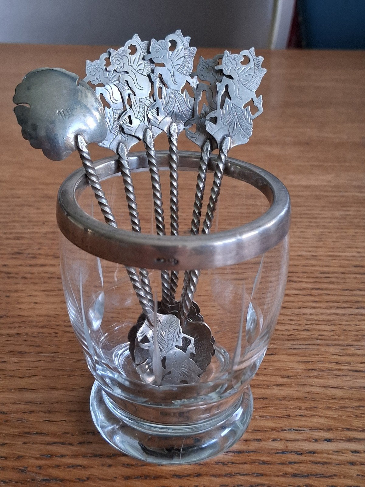 Set van 6 antieke zilveren theelepels. Djokja zilver., Ophalen of Verzenden
