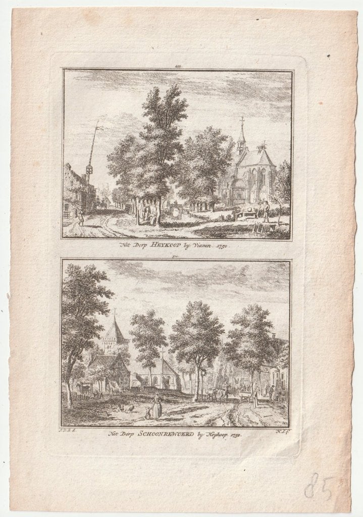 Heykoop Schoonrewoerd gravure Spilman ca. 1750, Antiek en Kunst, Verzenden, Gravure, Blanco verso, 1700 - 1799