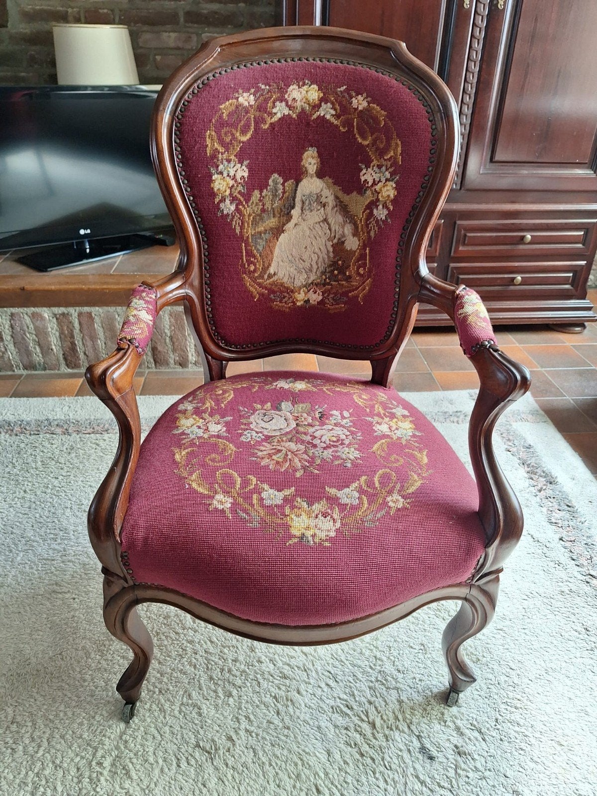 Antieke / vintage Louis XV-stijl fauteuil gobelinbekleding, Ophalen