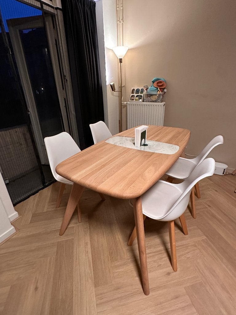 Pommier Dining Table Dining table + 5 chairs dining chairs, Ophalen, Zo goed als nieuw, Rechthoekig, 50 tot 100 cm