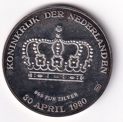 Kroningsmunt 30 April 1980 Zeer Fraai met Patina, Verzenden, Koningin Beatrix, Zilver, Overige waardes