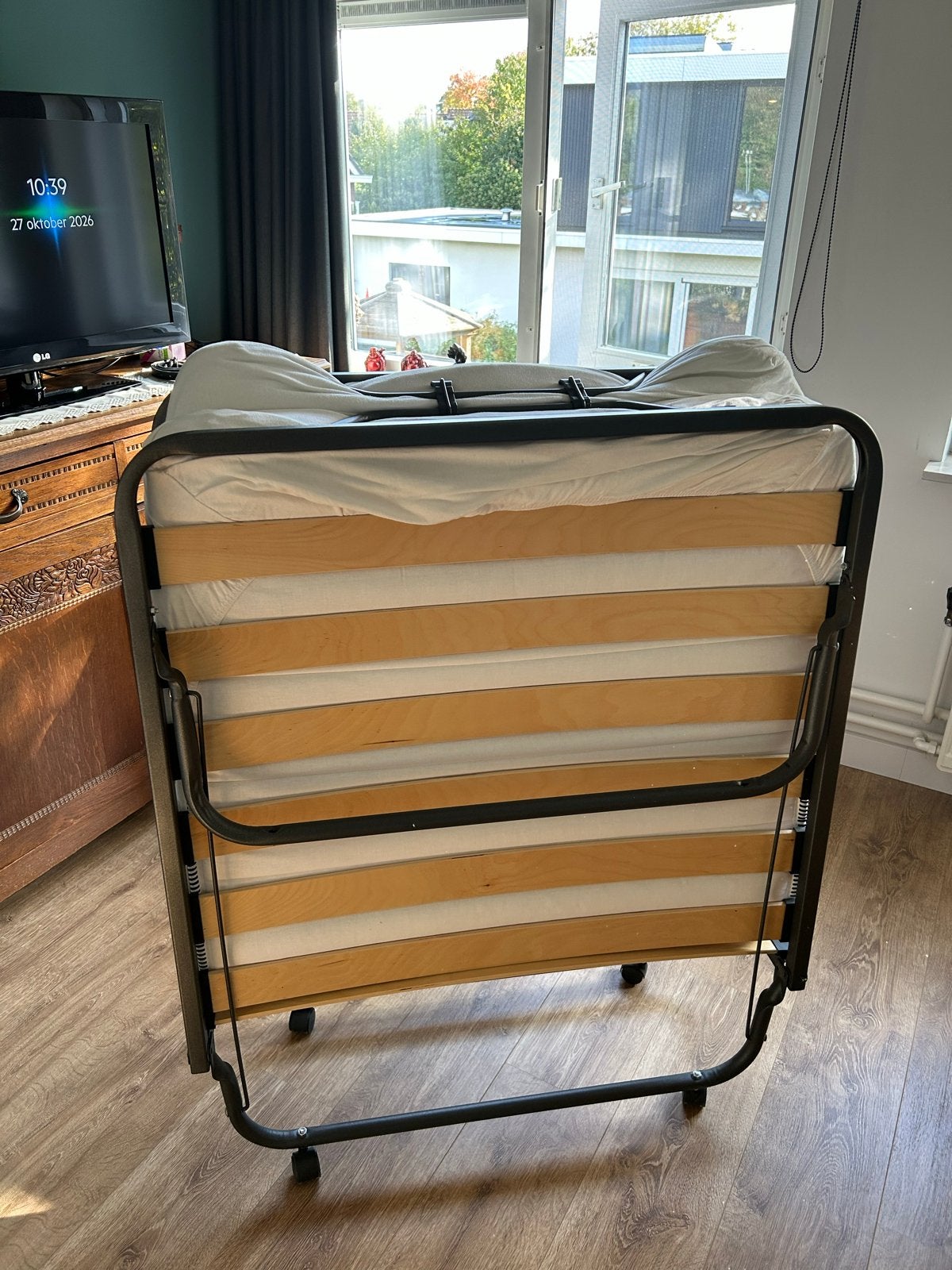 Opvouwbaar logeerbed met matras en hoes, Ophalen, 90 cm, Eenpersoons, Zwart