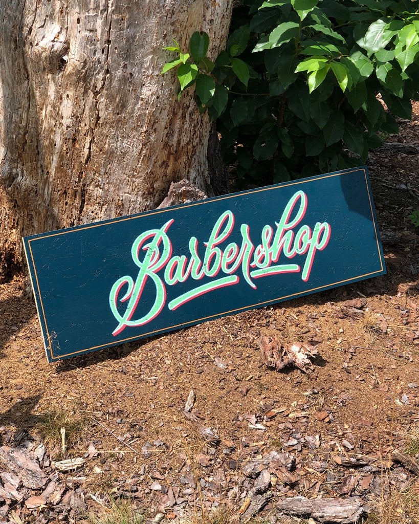 Handgeschilder Barbershop Sign, 90 cm, Nieuw, Reclamebord, Blauw
