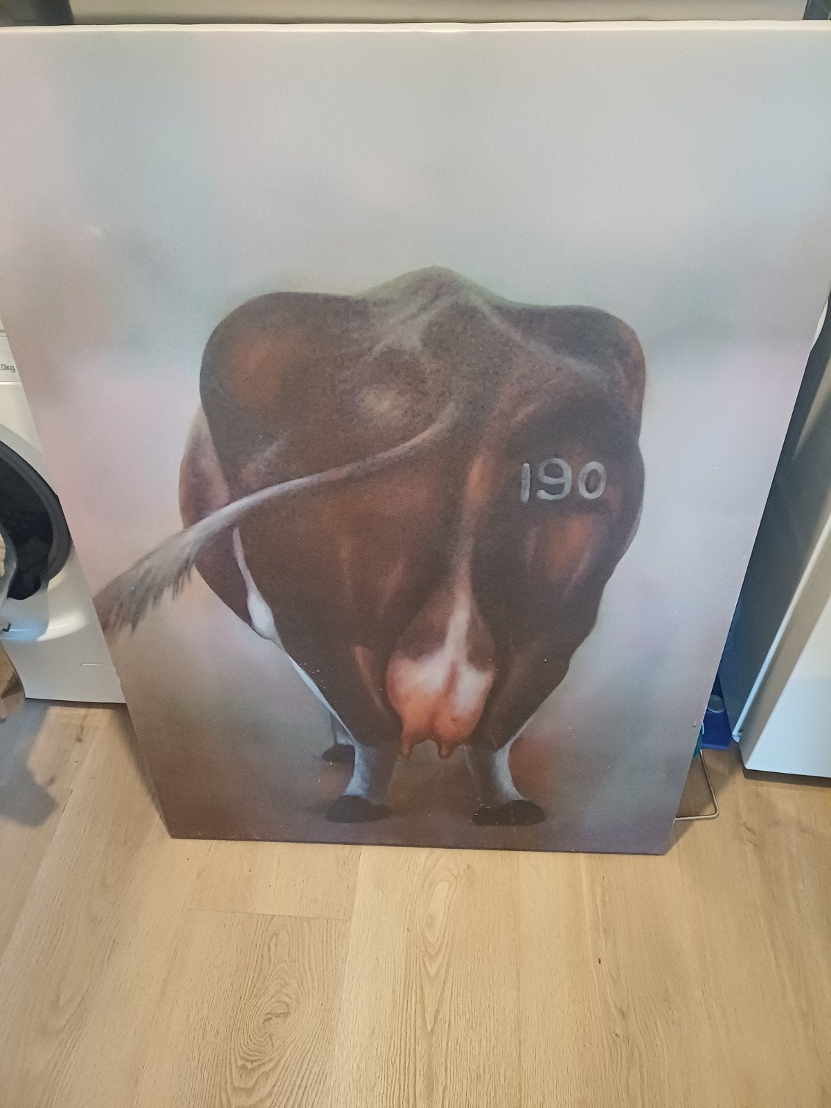 Canvas schilderij koe met nummer 190, Gebruikt, Ophalen of Verzenden, Schilderij, 75 – 100