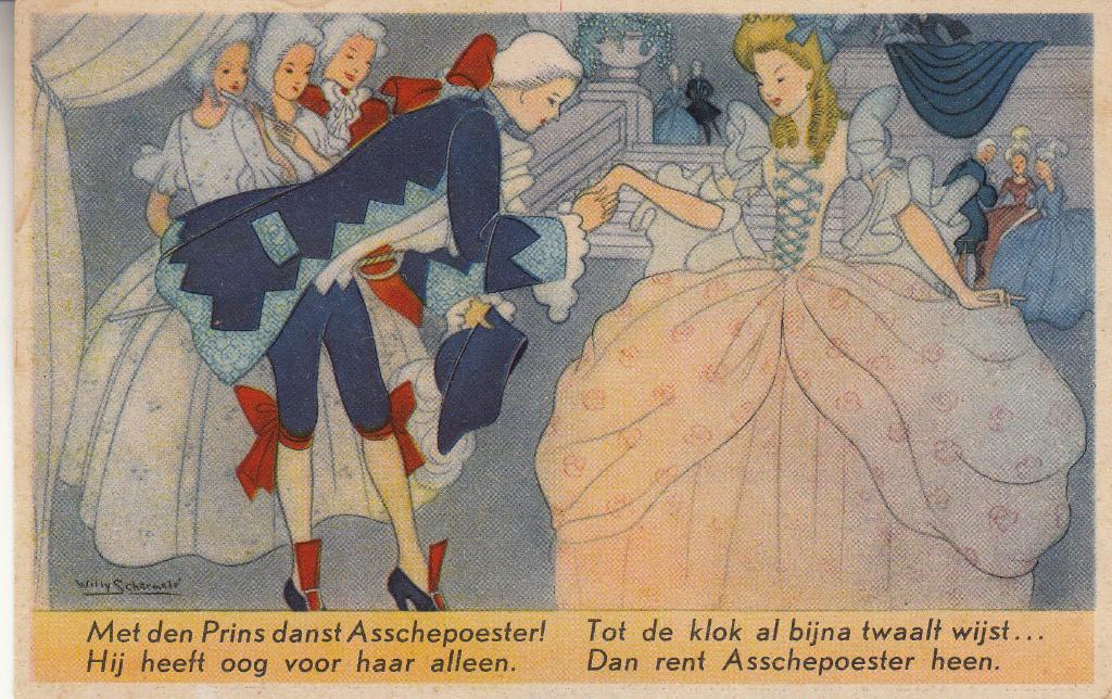 Willy Schermelé  -  Assepoester danst met de Prins   =0008=, Ophalen of Verzenden, 1940 tot 1960, Ongelopen