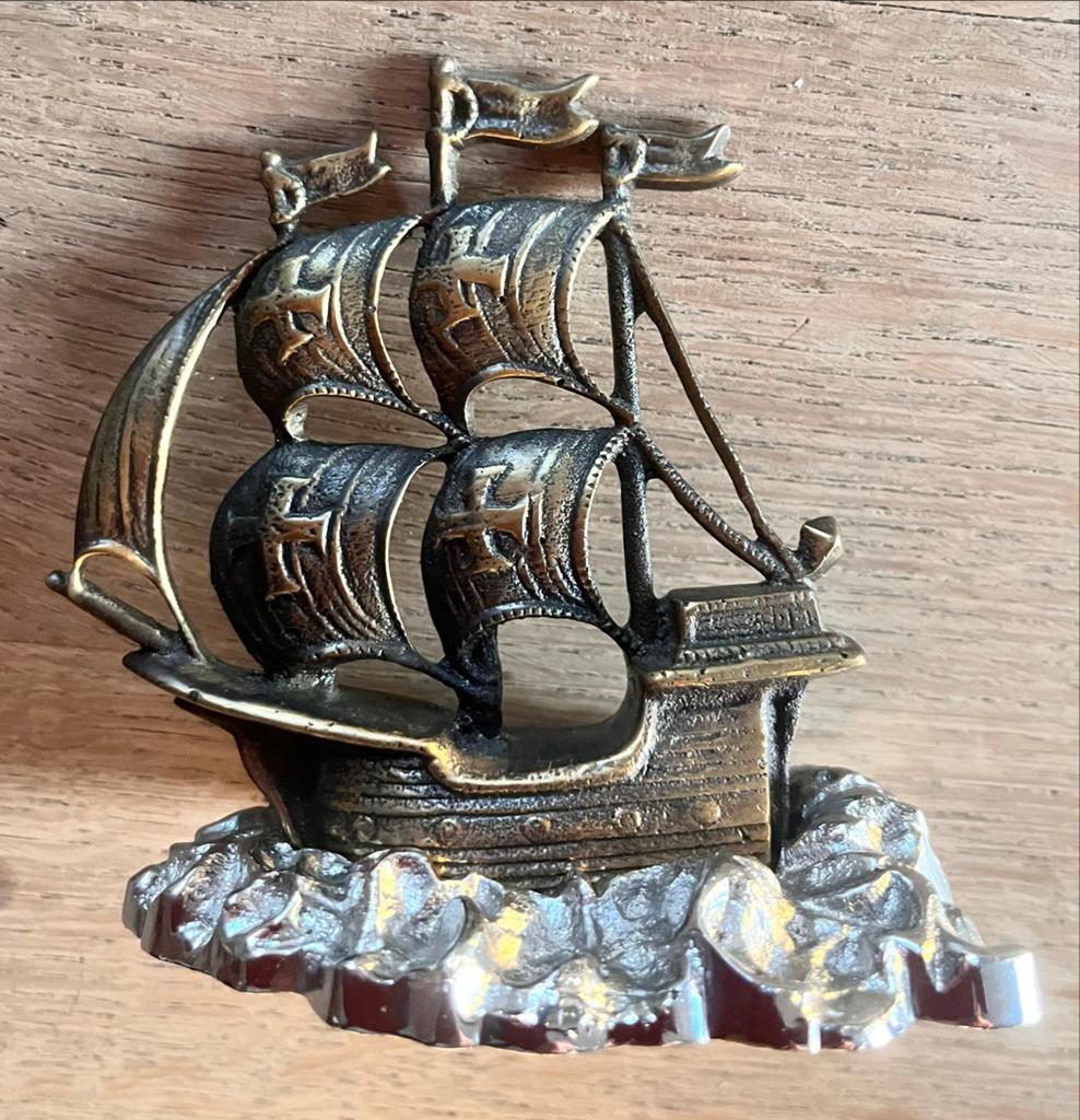 Vintage Bronzen Scheepsbeeldje - Decoratief Schip, Antiek en Kunst, Ophalen of Verzenden
