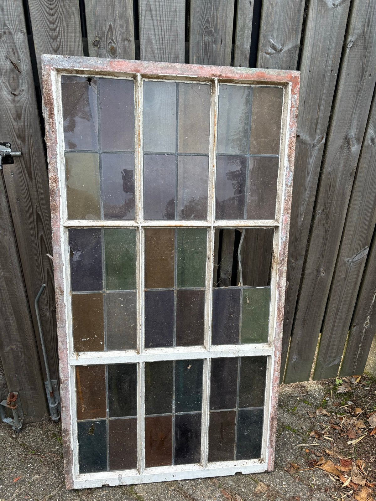 Antiek Glas in Lood Raam - Diverse Kleuren, Ophalen, Gevelraam of Ruit, Gebruikt, Glas in lood