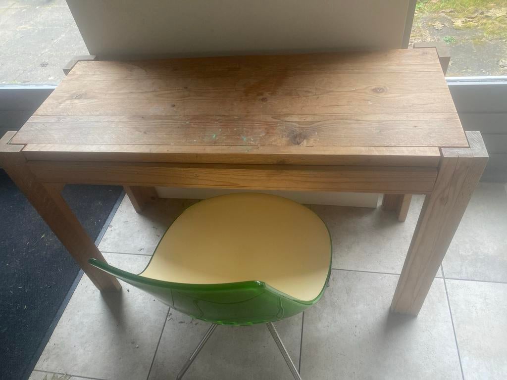 Houten tafel met lade en stoel, Gebruikt, 100 tot 150 cm, Tot twee personen, Rechthoekig