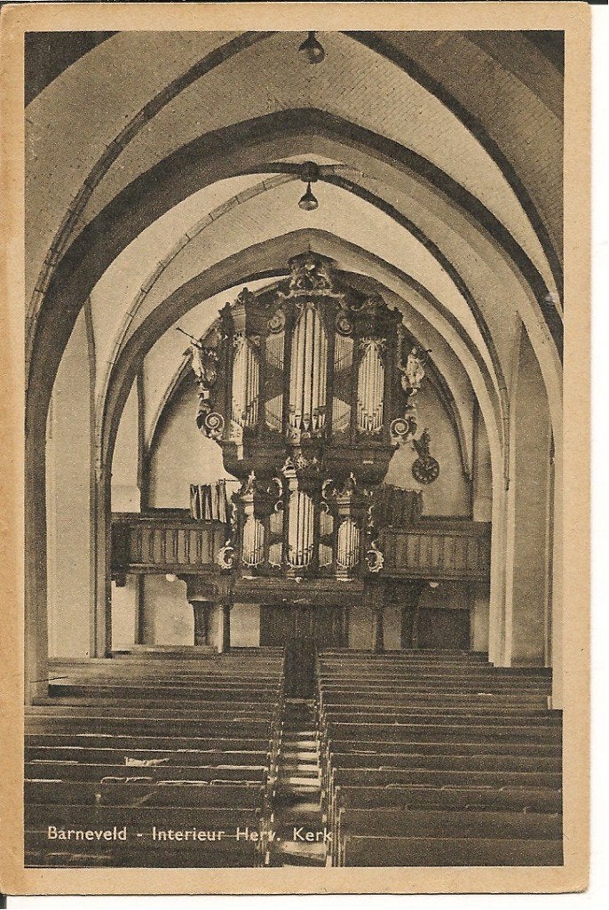 Barneveld - Interieur Herv. Kerk - Oude Ansichtkaart, Ophalen of Verzenden, 1920 tot 1940, Gelopen, Gelderland