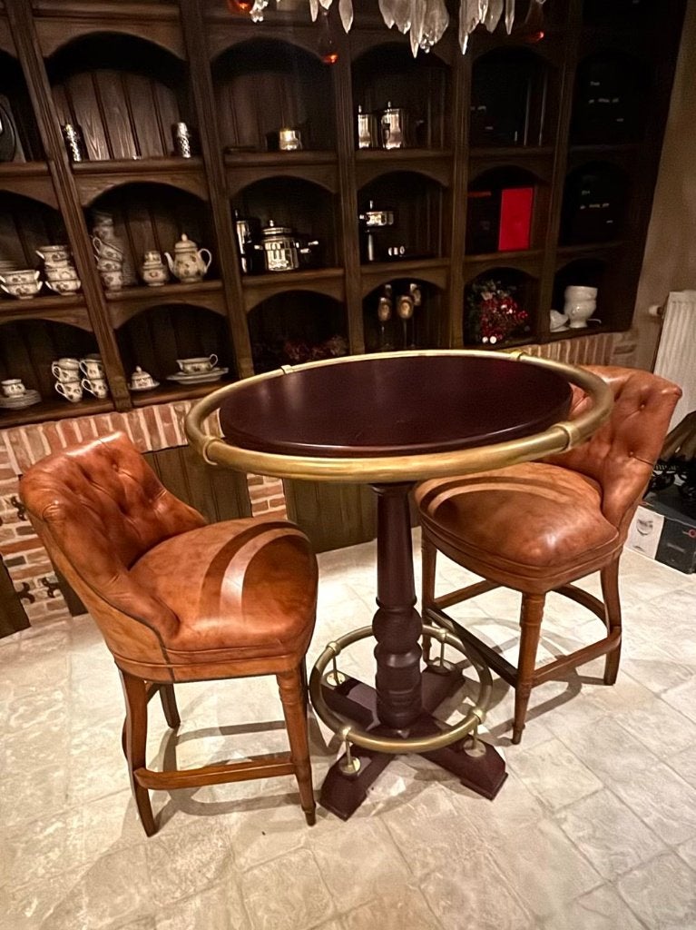2 luxe statafels & 4 leren barkrukken, Ophalen, Gebruikt, Inclusief barstoelen