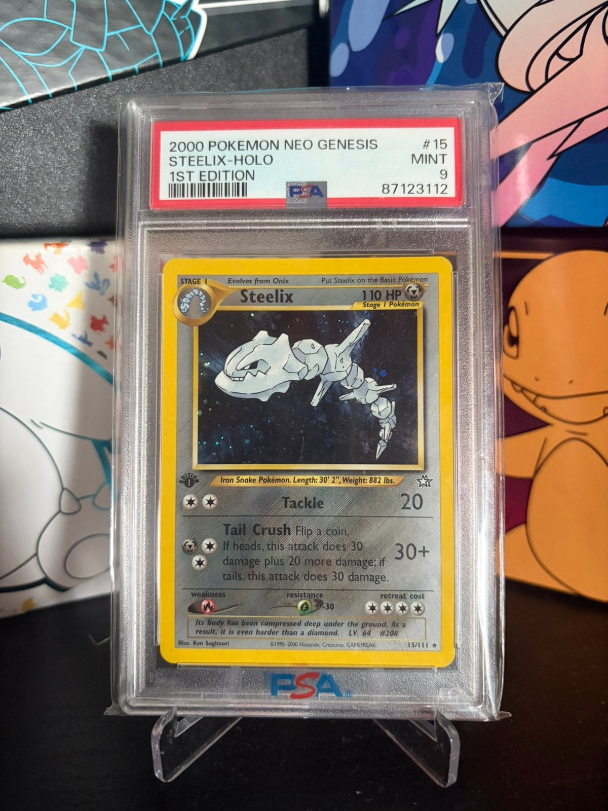 Pokemon Steelix Holo 1st Edition PSA 9 - Neo Genesis - #15, Hobby en Vrije tijd, Verzamelkaartspellen | Pokémon, Ophalen of Verzenden