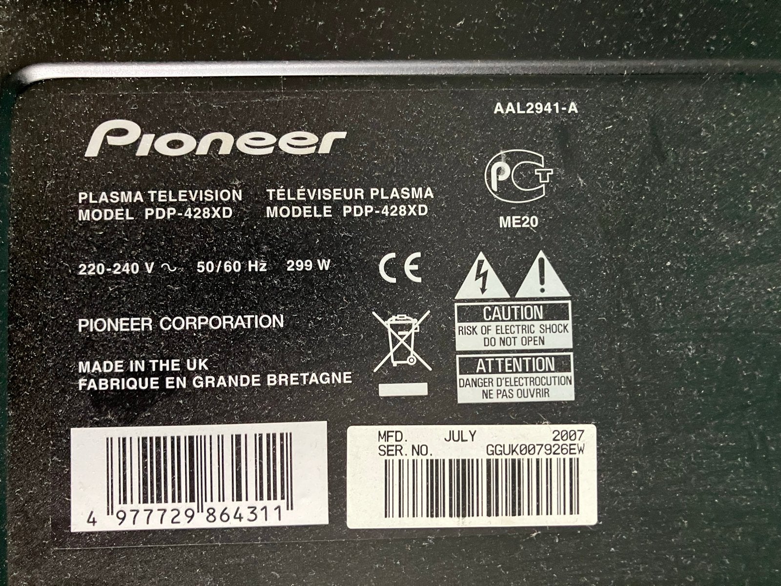 Pioneer PDP-428XD Plasma TV - 42 inch, Audio, Tv en Foto, Televisies, Ophalen, Gebruikt, 50 Hz, HD Ready (720p)
