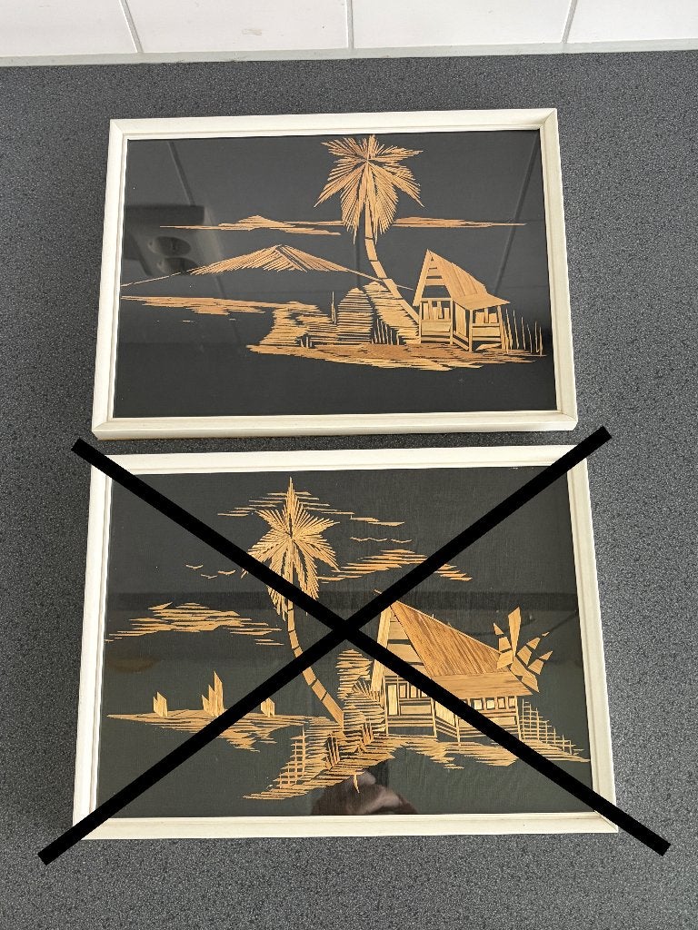1 Vintage Indonesische riet schilderij, Ophalen of Verzenden