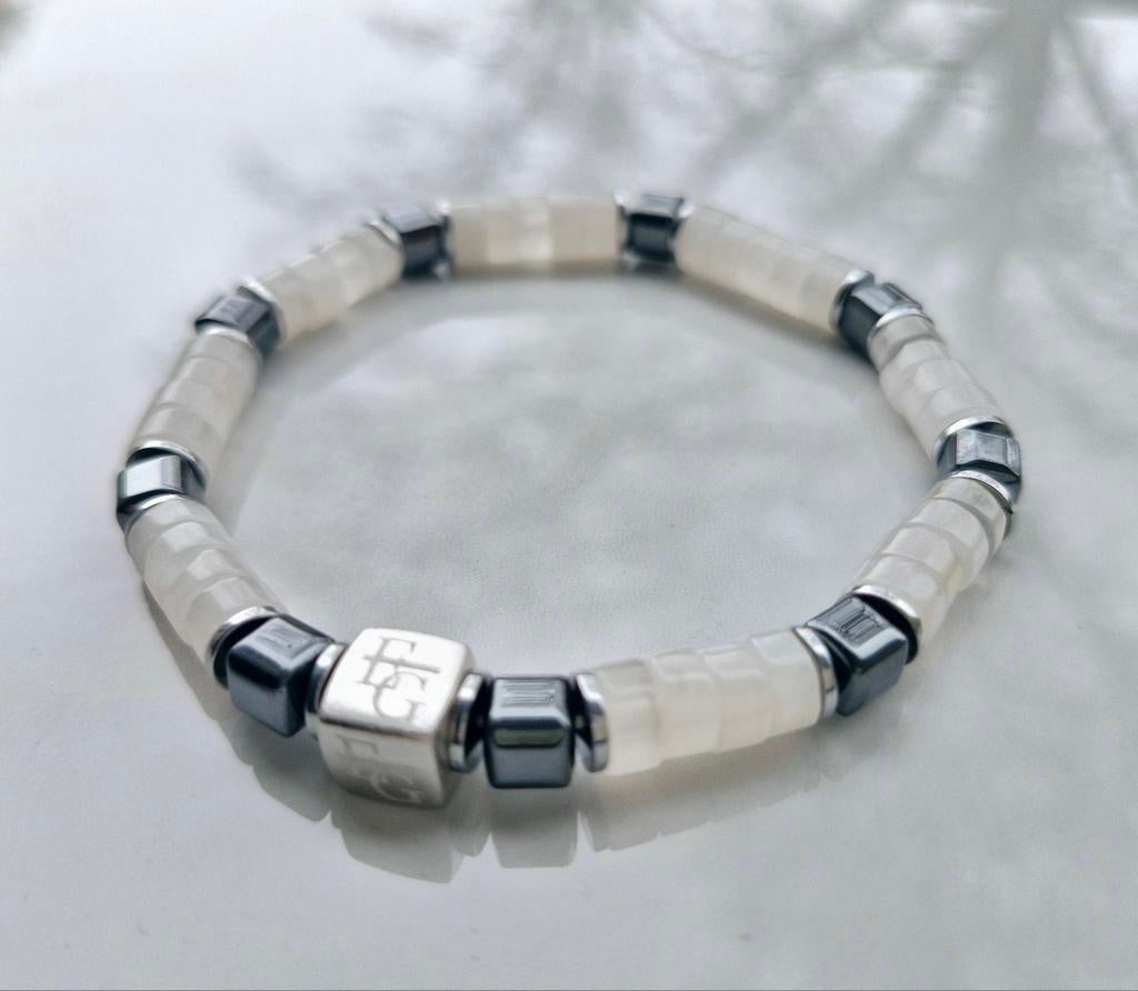 Heren armband Witte Jade & Hematiet, Verzenden, Nieuw