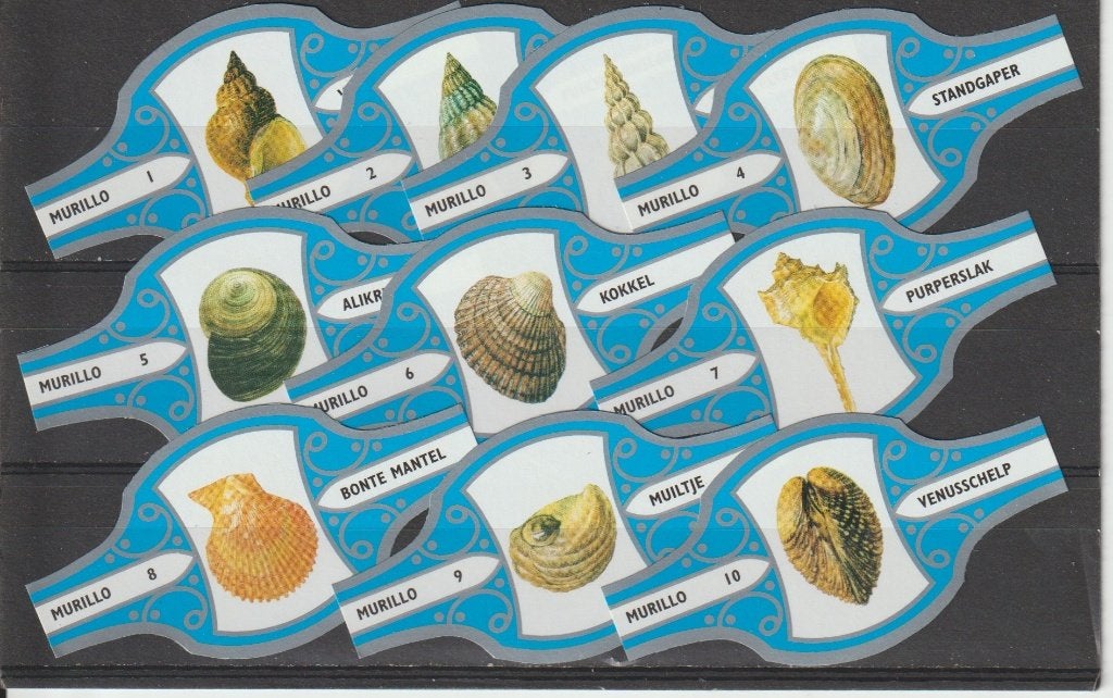 reeks 268  schelpen  1-10  sigarenbanden, Ophalen of Verzenden, Zo goed als nieuw, Sigarenbandjes