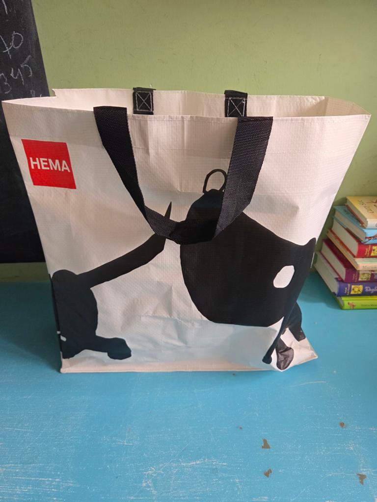 Hema Shopper Tas - Wit met Zwarte Print, Ophalen of Verzenden, Zo goed als nieuw, Wit, Shopper