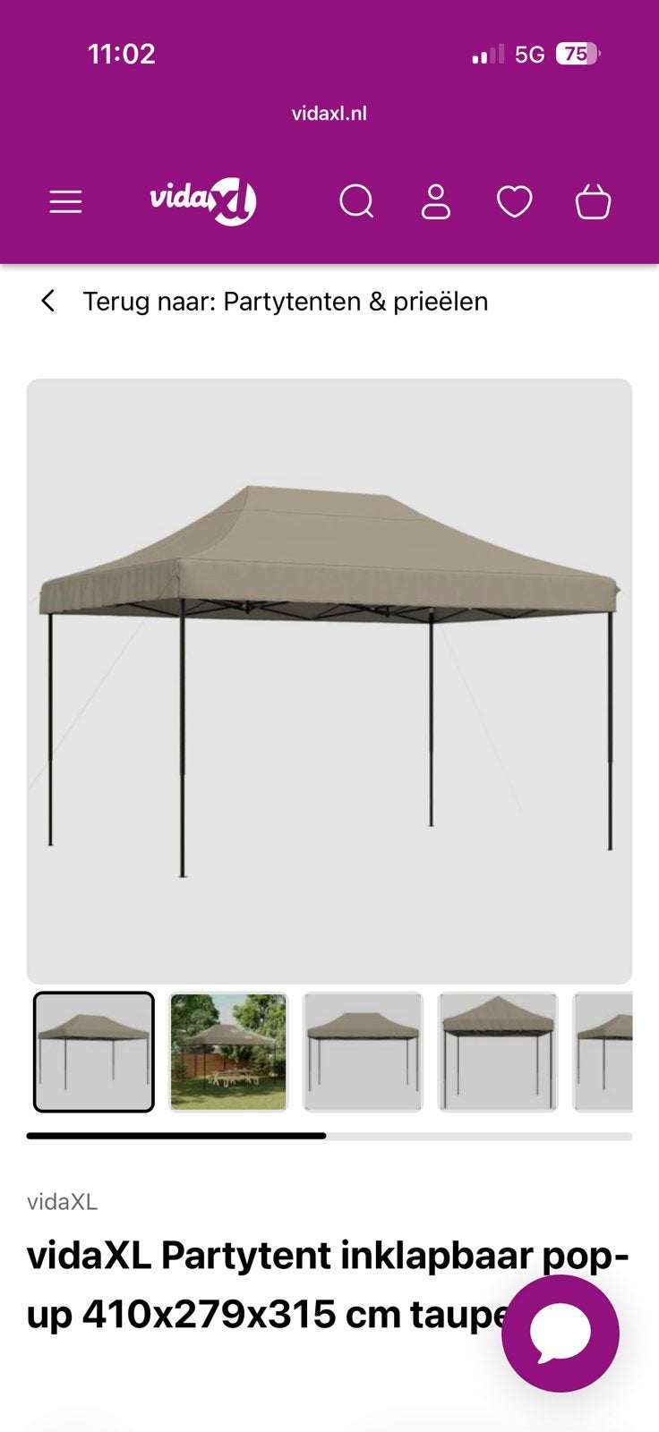 Nieuw 3 vidaXL Partytenten 410x279x315, Ophalen, Zo goed als nieuw, Minder dan 5 meter