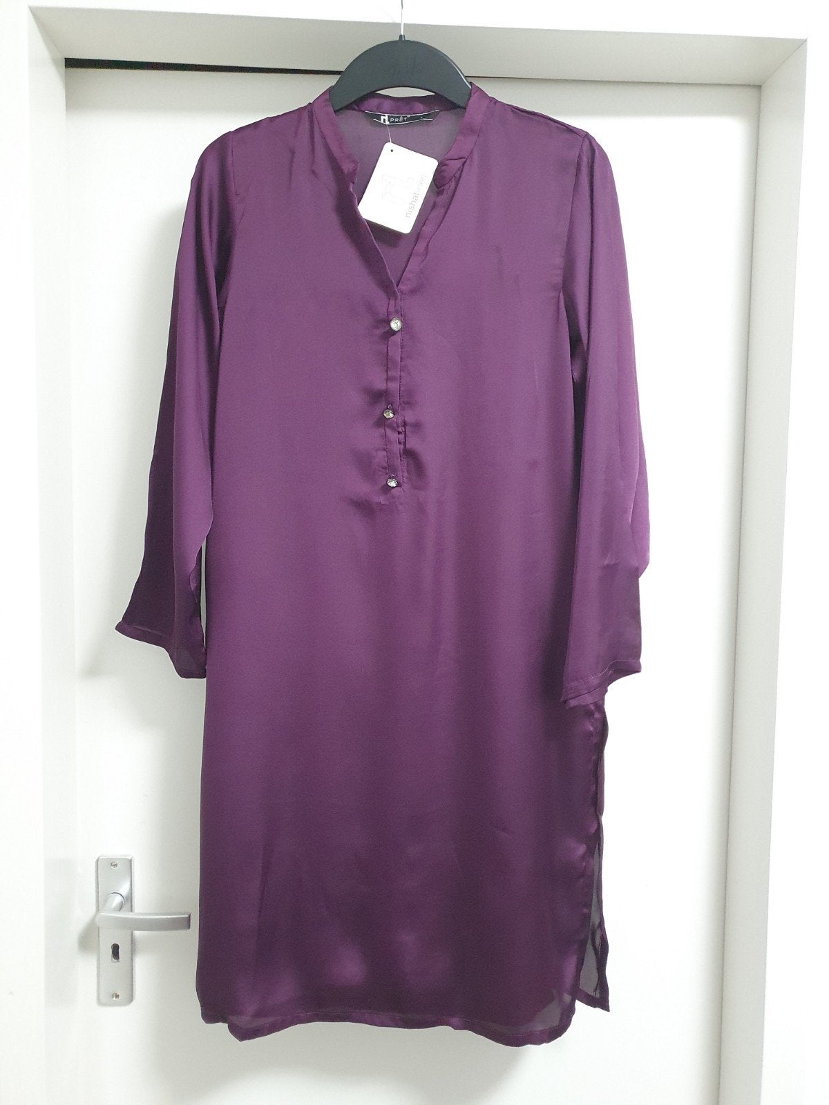 Nishat Linen Prêt paarse zijde satijn tuniek, maat 36/38 (M), Maat 38/40 (M), Paars, Nieuw, Ophalen of Verzenden
