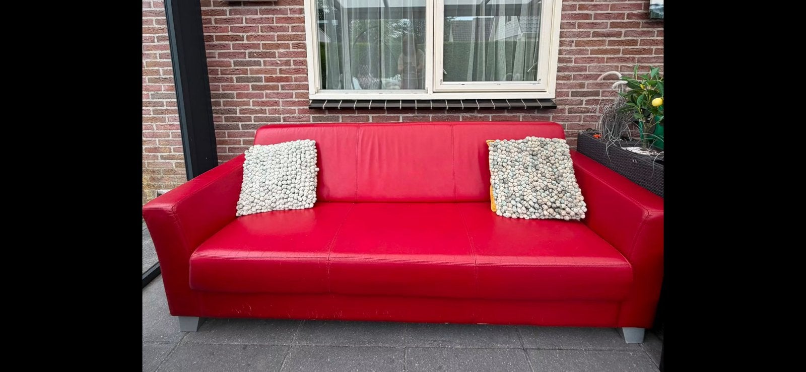 Rode lederen bank, Ophalen, Gebruikt, Overige materialen