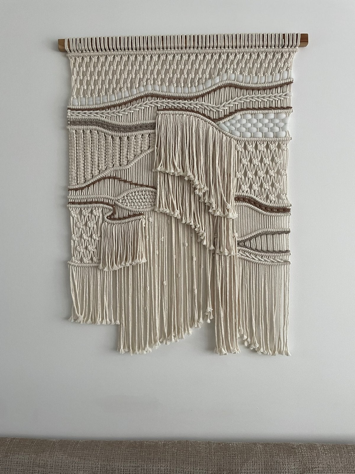 Prachtig macramé wandkleed - 82x105 cm, Beige, Boho, 105 cm, Ophalen of Verzenden