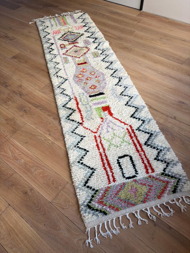 Prachtige Handgeknoopte Wollen Runner Vloerkleed uit Marokko, Ophalen, Zo goed als nieuw, Rechthoekig, 200 cm of meer