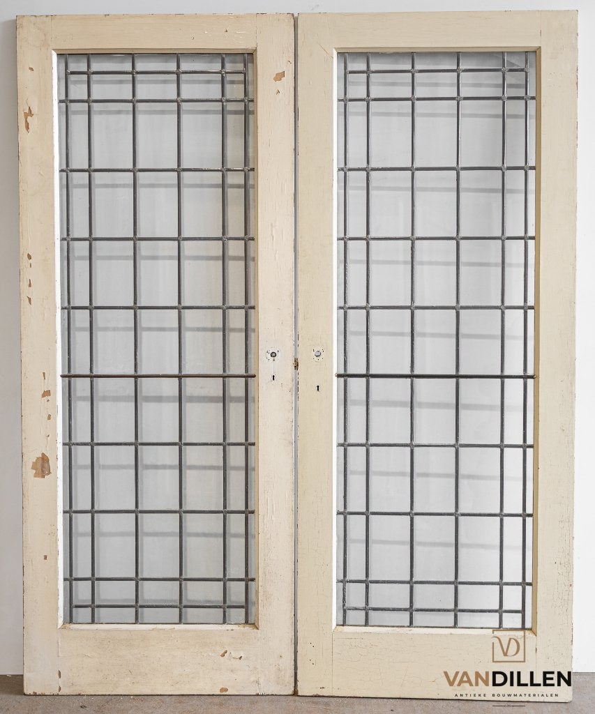 Oude openslaande vouwdeuren glas in lood 201.5 x 81