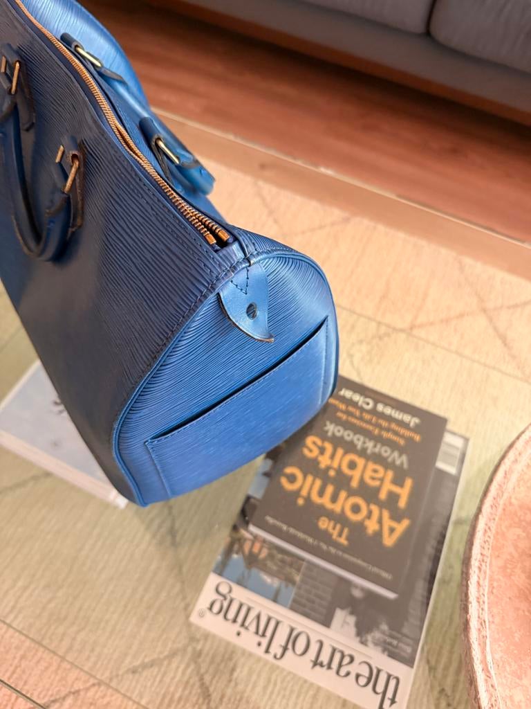 Vintage Louis Vuitton Epi Keepall / Duffle Bag - Blauw, Ophalen, 40 tot 60 cm, Gebruikt, 20 tot 30 cm