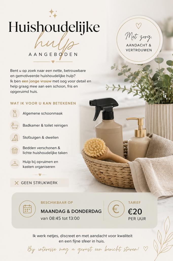 Huishoudelijke Hulp Aangeboden, Ophalen of Verzenden